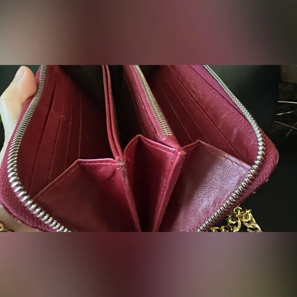 Christian Dior Red Long Zippy Wallet with Crossbody Chain